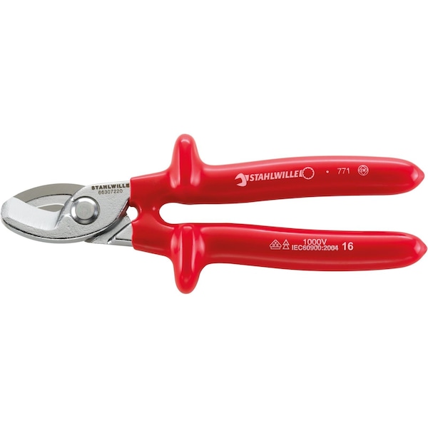 VDE cable shear L.220 mm head chrome plated handles dip-coated insulation